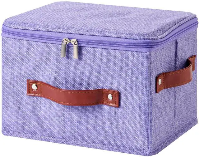 Main image of Storage Bin Box with Zippered Lid Decorative Collapsible Basket