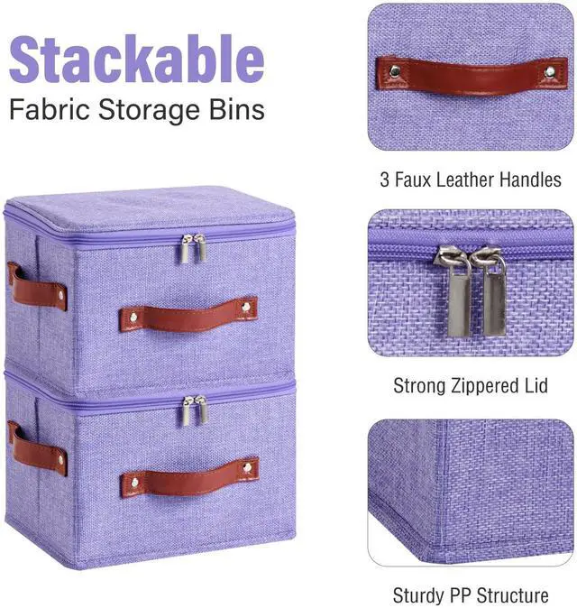 Alt view image 2 of 6 - Storage Bin Box with Zippered Lid Decorative Collapsible Basket