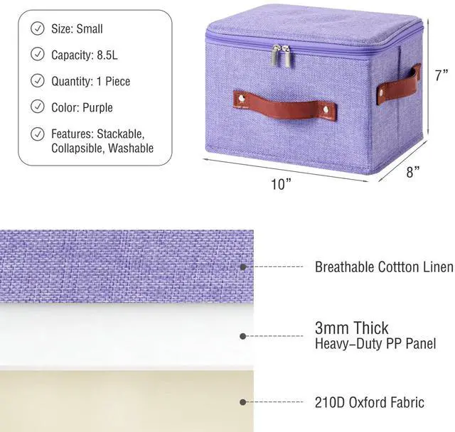 Alt view image 3 of 6 - Storage Bin Box with Zippered Lid Decorative Collapsible Basket