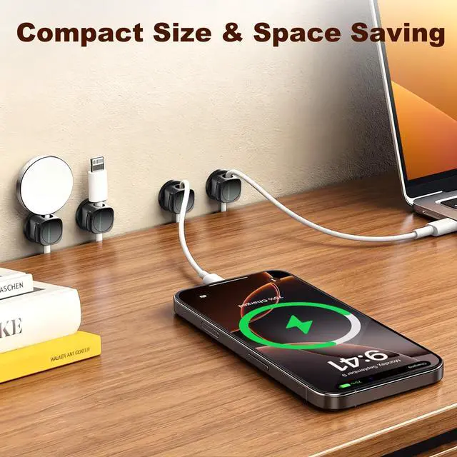 Alt view image 4 of 7 - Magnetic Cable Clips 12 Pack, 360° Rotatable Self-Adhesive Cord Holder with One-Hand Open Lid, Cable Management for Nightstand Desk Car Phone Charger