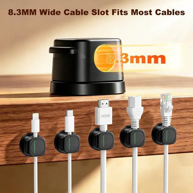 Alt view image 5 of 7 - Magnetic Cable Clips 12 Pack, 360° Rotatable Self-Adhesive Cord Holder with One-Hand Open Lid, Cable Management for Nightstand Desk Car Phone Charger