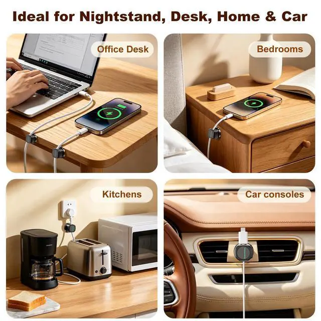 Alt view image 6 of 7 - Magnetic Cable Clips 12 Pack, 360° Rotatable Self-Adhesive Cord Holder with One-Hand Open Lid, Cable Management for Nightstand Desk Car Phone Charger