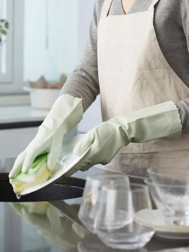 Alt view image 2 of 6 - Cleaning Gloves with Cotton Flocked Liner,Canary Green,Medium