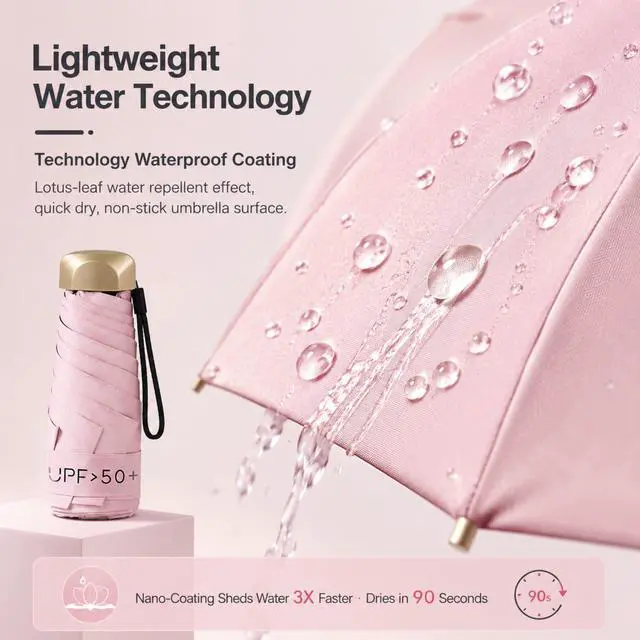 Alt view image 5 of 7 - Travel Umbrella, Mini Umbrella - UPF 50+ UV Protection & Waterproof, Windproof 6 Ribs Fiberglass, Pocket-Sized 6.3in Folded, Lightweight 7.05oz for Backpack