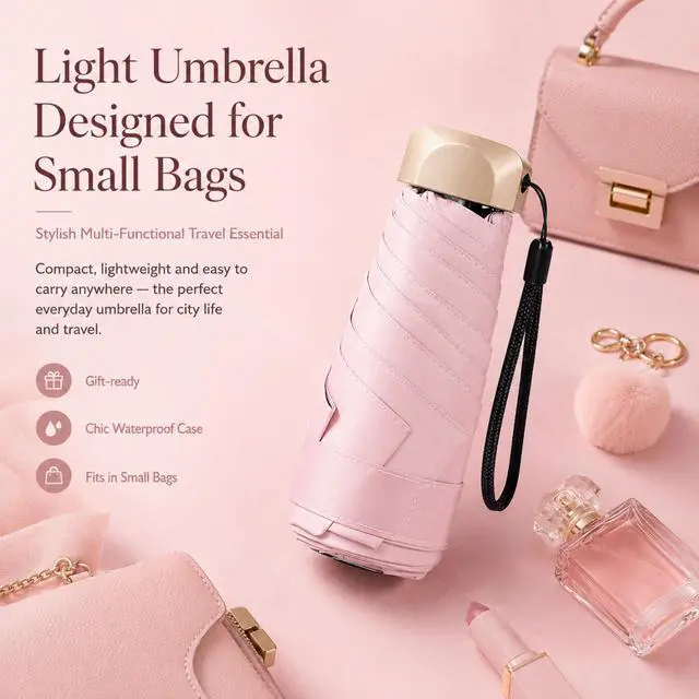Alt view image 7 of 7 - Travel Umbrella, Mini Umbrella - UPF 50+ UV Protection & Waterproof, Windproof 6 Ribs Fiberglass, Pocket-Sized 6.3in Folded, Lightweight 7.05oz for Backpack