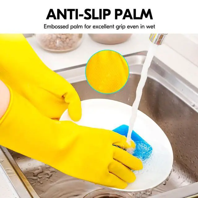 Alt view image 3 of 6 - Latex Reusable Household Gloves,Cleaning Gloves,Long Cuff (HH4601,M)