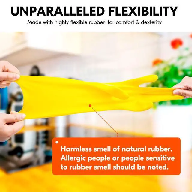 Alt view image 5 of 6 - Latex Reusable Household Gloves,Cleaning Gloves,Long Cuff (HH4601,M)