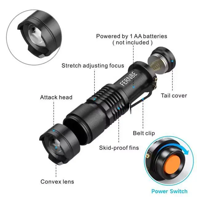 Alt view image 2 of 6 - 5 Pack SK-68 3 Modes Handheld Mini LED Flashlight Torch Lamp 7w 300lm Adjustable Focus Zoomable Waterproof Light, with Belt Clip Flashlight for Gift,Camping