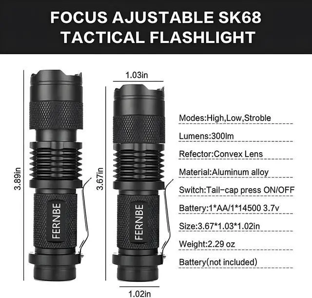 Alt view image 5 of 6 - 5 Pack SK-68 3 Modes Handheld Mini LED Flashlight Torch Lamp 7w 300lm Adjustable Focus Zoomable Waterproof Light, with Belt Clip Flashlight for Gift,Camping