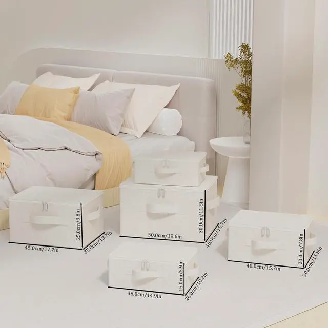 Alt view image 5 of 7 - Underbed Storage Baskets with Lids,14.9x10.2x5.9in,Beige,1 Pack