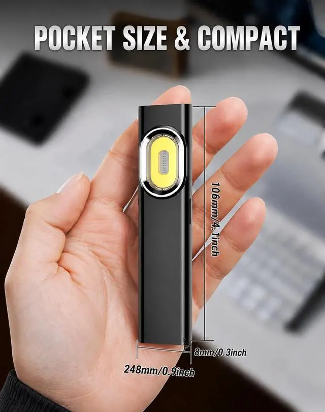 Alt view image 3 of 7 - Pocket EDC Flashlight, 600 Lumens Ultra-Slim 8mm LED Flashlight