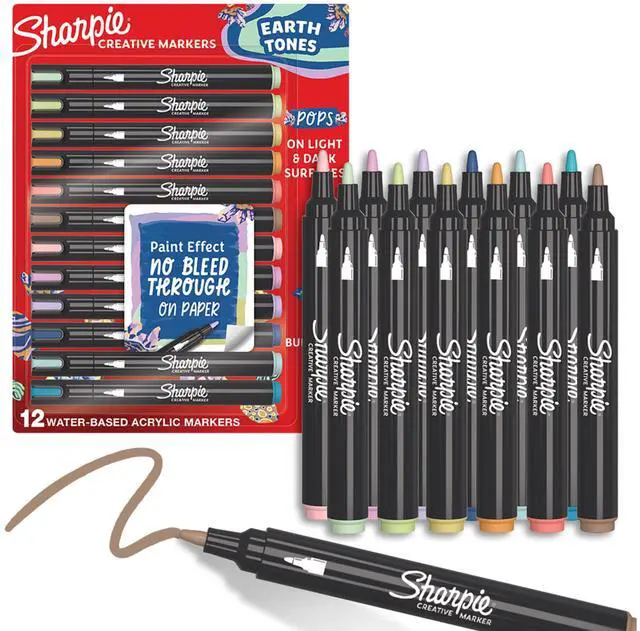 Main image of Creative Markers, Earth Tones, Water-Based Acrylic, Bullet Tip, 12 Count Arts & Crafts, School Classroom; Works on Paper, Metal, Wood, Ceramic, Glass, Rock, Canvas