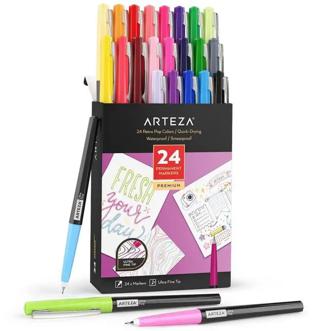 Main image of Permanent Markers, Set of 24, Ultra-Fine Tip, Retro Pop Colors