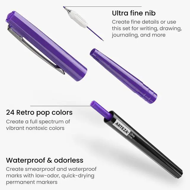 Alt view image 4 of 7 - Permanent Markers, Set of 24, Ultra-Fine Tip, Retro Pop Colors