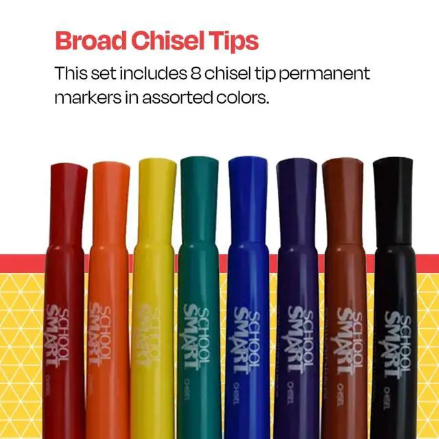 Alt view image 7 of 7 - 1354254 Permanent Marker Set, Broad Chisel Tip, Assorted Colors (Pack of 8), 0.63 H x 5.25 L x 5 W