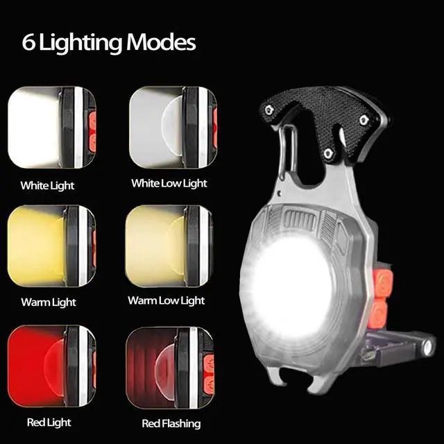 Alt view image 2 of 7 - COB Keychain Work Light Keychain Flashlights 7 Light Modes,Portable Rechargeable Emergency cob Work Light with Folding Bracket Bottle Opener for Fishing,Camping and Walking (2PC*Black)