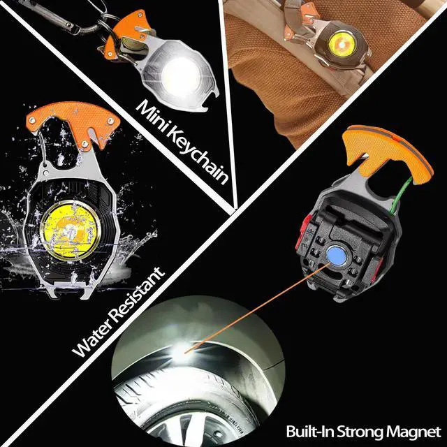 Alt view image 5 of 7 - COB Keychain Work Light Keychain Flashlights 7 Light Modes,Portable Rechargeable Emergency cob Work Light with Folding Bracket Bottle Opener for Fishing,Camping and Walking (2PC*Black)