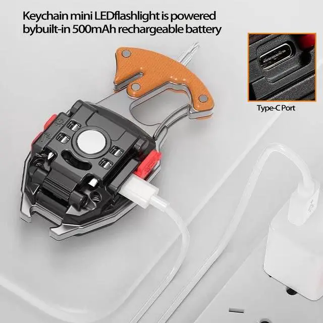 Alt view image 4 of 7 - COB Keychain Work Light Keychain Flashlights 7 Light Modes,Portable Rechargeable Emergency cob Work Light with Folding Bracket Bottle Opener for Fishing,Camping and Walking (2PC*Black)