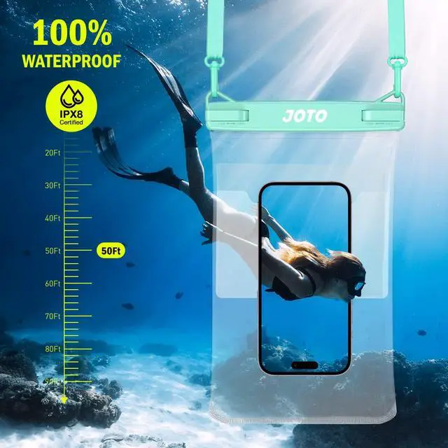 Alt view image 2 of 7 - 2 Pack Large Waterproof Phone Pouch Bag, IPX8 Big Underwater Dry Bag with Lanyard for iPhone 17 Air 16 15 14 Plus Pro Max, Galaxy S24 S23 Ultra, Airpods Cash Credit Card Essentials -Black & Green