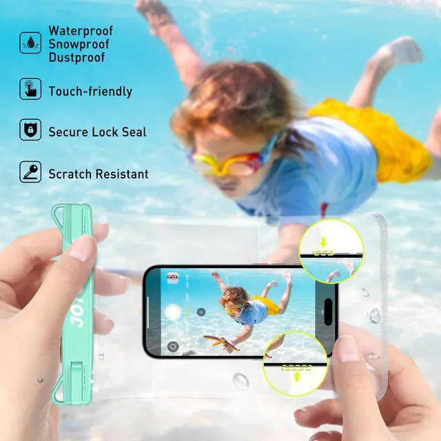 Alt view image 5 of 7 - 2 Pack Large Waterproof Phone Pouch Bag, IPX8 Big Underwater Dry Bag with Lanyard for iPhone 17 Air 16 15 14 Plus Pro Max, Galaxy S24 S23 Ultra, Airpods Cash Credit Card Essentials -Black & Green