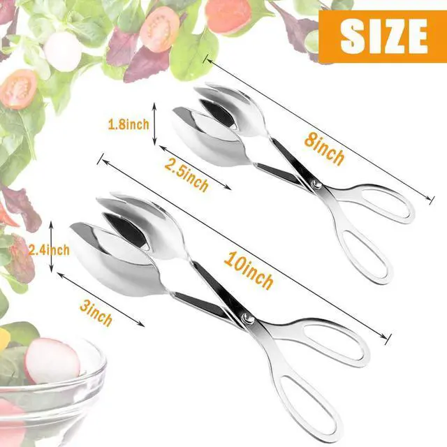 Alt view image 4 of 7 - 2 PACK Buffet Tongs,Stainless Steel Salad Tongs,Serving Tongs for Home Kitchen,Cake,Bread,Catering,Party,Barbecue,Seafood,Frying(10Inch and 8Inch)