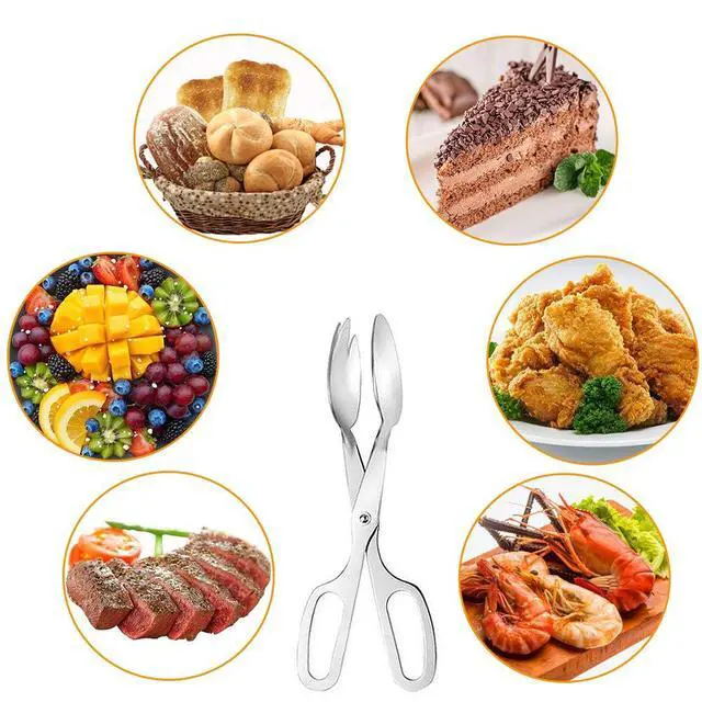 Alt view image 5 of 7 - 2 PACK Buffet Tongs,Stainless Steel Salad Tongs,Serving Tongs for Home Kitchen,Cake,Bread,Catering,Party,Barbecue,Seafood,Frying(10Inch and 8Inch)