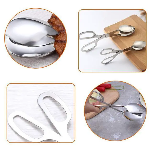 Alt view image 6 of 7 - 2 PACK Buffet Tongs,Stainless Steel Salad Tongs,Serving Tongs for Home Kitchen,Cake,Bread,Catering,Party,Barbecue,Seafood,Frying(10Inch and 8Inch)
