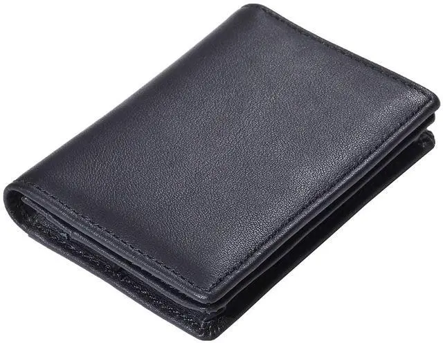 Main image of RFID Genuine Leather Bifold ID/Business Credit Card Case Holder for Men Slim Front Pocket Wallet Button(Black)