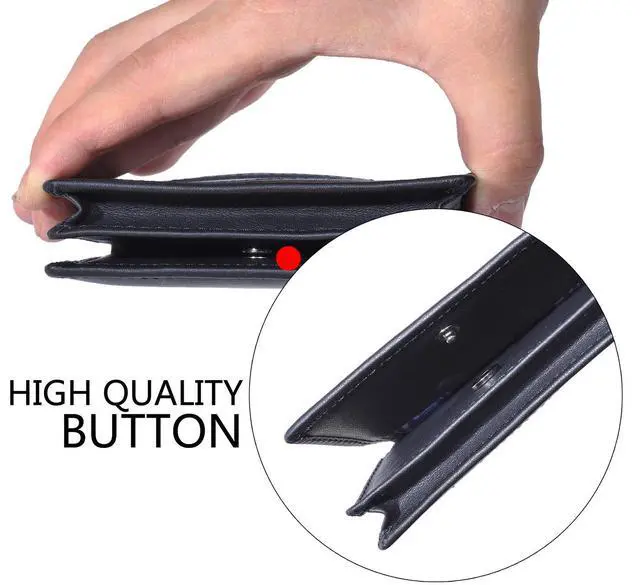 Alt view image 4 of 6 - RFID Genuine Leather Bifold ID/Business Credit Card Case Holder for Men Slim Front Pocket Wallet Button(Black)