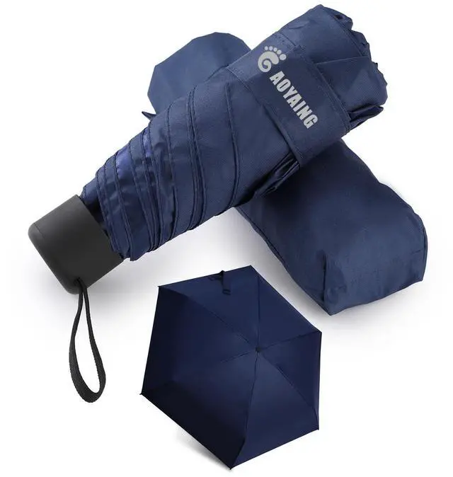 Main image of Small Mini Umbrella with Case by GAOYAINIG Light Compact Design Perfect for Travel Lightweight Portable Parasol Outdoor Sun&Rain Umbrellas 34 Inches Navy Blue