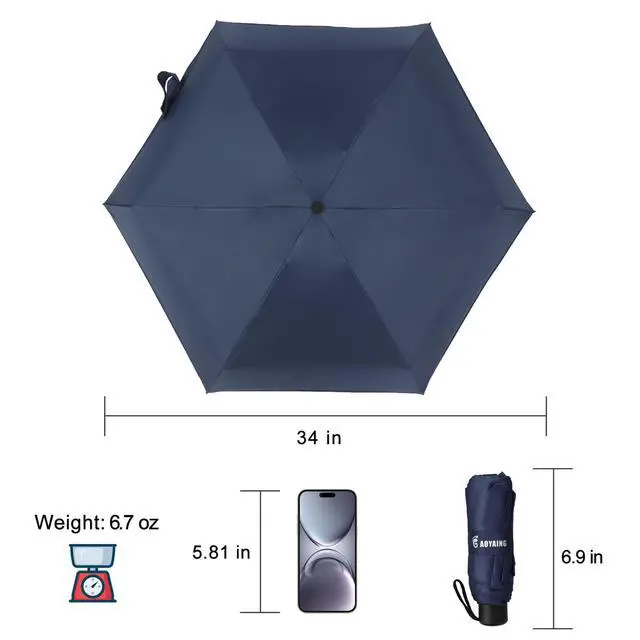 Alt view image 3 of 7 - Small Mini Umbrella with Case by GAOYAINIG Light Compact Design Perfect for Travel Lightweight Portable Parasol Outdoor Sun&Rain Umbrellas 34 Inches Navy Blue
