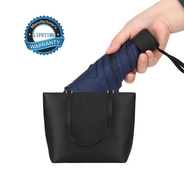 Alt view image 5 of 7 - Small Mini Umbrella with Case by GAOYAINIG Light Compact Design Perfect for Travel Lightweight Portable Parasol Outdoor Sun&Rain Umbrellas 34 Inches Navy Blue