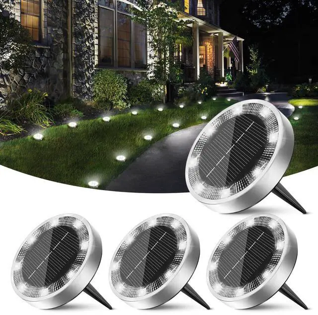 Main image of Mini Solar Ground Lights Outdoor, 4 Pack Flat Solar Powered Disc Lights, IP68 Waterproof, Anti-Rust, Landscape Lighting for Pathway Garden Yard Lawn Walkway Landscape Driveway, Cool White