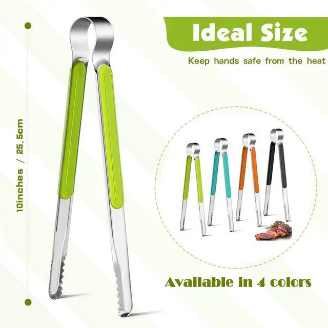 Alt view image 3 of 7 - 4Pcs Stainless Steel Kitchen Tongs for Cooking - 10" Metal Food Tongs With Non-Slip Comfort Grip, Non-Stick, High Heat Resistant for BBQ, Grilling and Serving