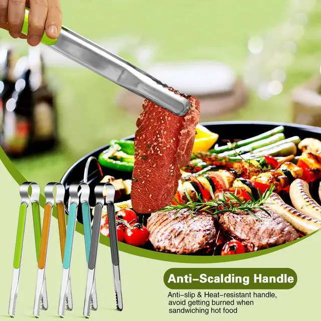 Alt view image 5 of 7 - 4Pcs Stainless Steel Kitchen Tongs for Cooking - 10" Metal Food Tongs With Non-Slip Comfort Grip, Non-Stick, High Heat Resistant for BBQ, Grilling and Serving