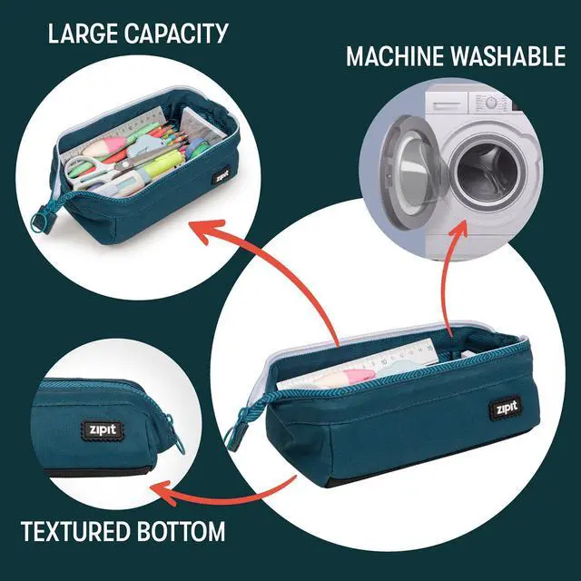Alt view image 3 of 6 - Lenny Pencil Case, Wide-Opening Zipper Pouch for Girls and Boys, Teal
