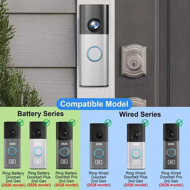 Alt view image 2 of 7 - No-Drill Adhesive Mount for Ring Newest 2026 Battery Doorbell/Plus/Pro,No Drilling Wireless Video Camera Door Mounting Holder Bracket Accessories Easy Installation for Apartments Office Houses