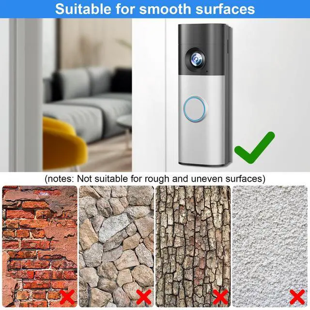 Alt view image 4 of 7 - No-Drill Adhesive Mount for Ring Newest 2026 Battery Doorbell/Plus/Pro,No Drilling Wireless Video Camera Door Mounting Holder Bracket Accessories Easy Installation for Apartments Office Houses