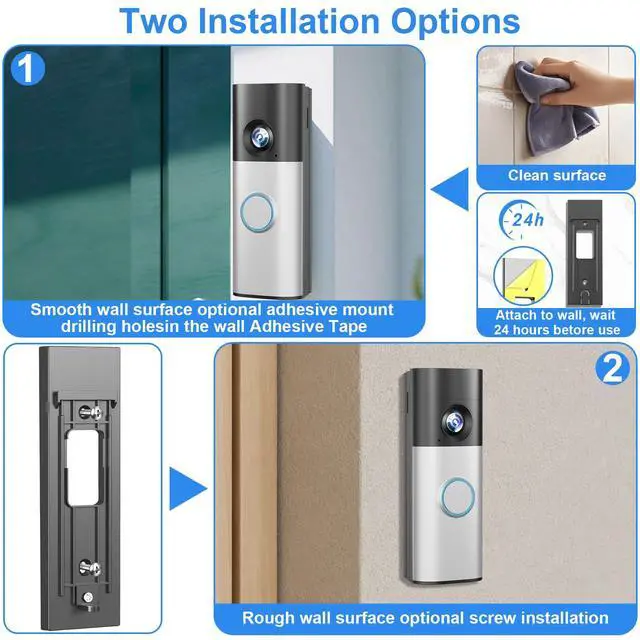 Alt view image 3 of 7 - No-Drill Adhesive Mount for Ring Newest 2026 Battery Doorbell/Plus/Pro,No Drilling Wireless Video Camera Door Mounting Holder Bracket Accessories Easy Installation for Apartments Office Houses
