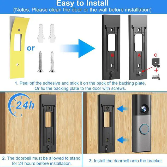 Alt view image 5 of 7 - No-Drill Adhesive Mount for Ring Newest 2026 Battery Doorbell/Plus/Pro,No Drilling Wireless Video Camera Door Mounting Holder Bracket Accessories Easy Installation for Apartments Office Houses
