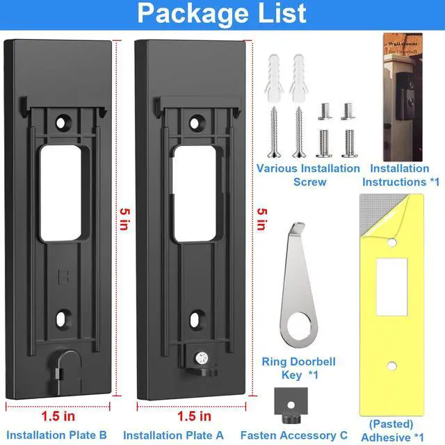 Alt view image 7 of 7 - No-Drill Adhesive Mount for Ring Newest 2026 Battery Doorbell/Plus/Pro,No Drilling Wireless Video Camera Door Mounting Holder Bracket Accessories Easy Installation for Apartments Office Houses