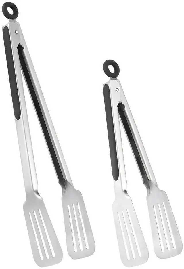 Main image of Tongs for Cooking, Set of 2 Metal Spatula Tongs for Grilling, Black