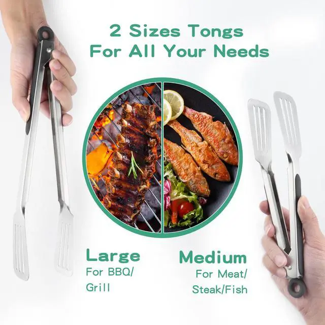 Alt view image 2 of 7 - Tongs for Cooking, Set of 2 Metal Spatula Tongs for Grilling, Black
