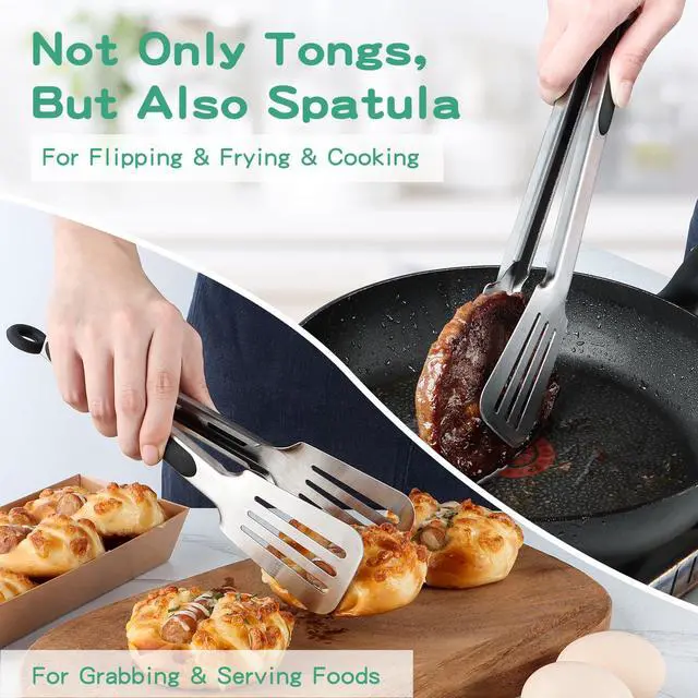Alt view image 3 of 7 - Tongs for Cooking, Set of 2 Metal Spatula Tongs for Grilling, Black