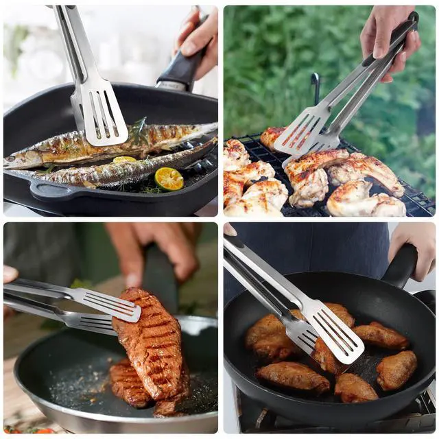 Alt view image 4 of 7 - Tongs for Cooking, Set of 2 Metal Spatula Tongs for Grilling, Black
