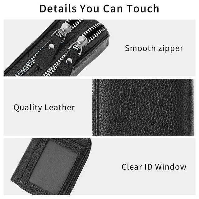 Alt view image 4 of 6 - Credit Card Holder Wallet RFID Blocking Leather Small Wallet for Women Double Zipper Wallet with ID Window