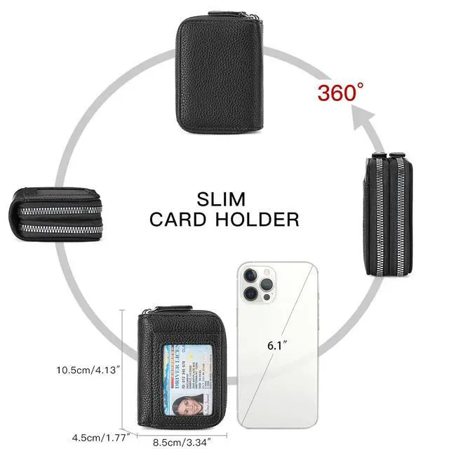 Alt view image 5 of 6 - Credit Card Holder Wallet RFID Blocking Leather Small Wallet for Women Double Zipper Wallet with ID Window