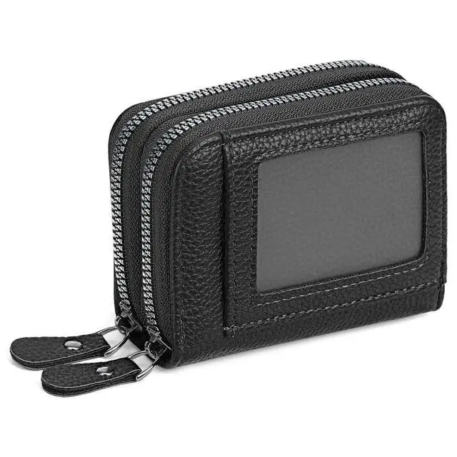 Alt view image 6 of 6 - Credit Card Holder Wallet RFID Blocking Leather Small Wallet for Women Double Zipper Wallet with ID Window