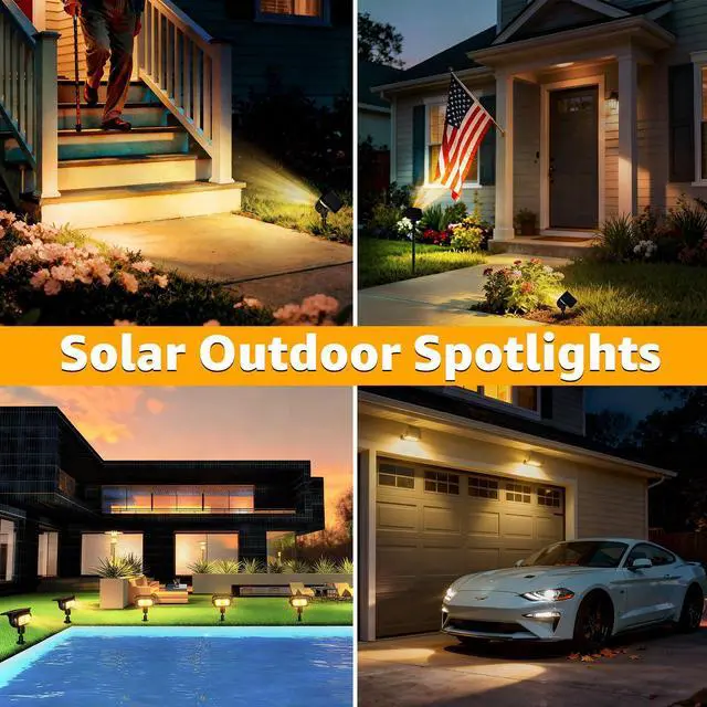 Alt view image 2 of 7 - Solar Spot Lights Outdoor Waterproof, Robot-Style 360° Rotatable Solar Powered Spotlights,Wireless Landscape Lighting with Ground Stakes, Wall Mount for Yard Garden Patio 2 Pack Warm White