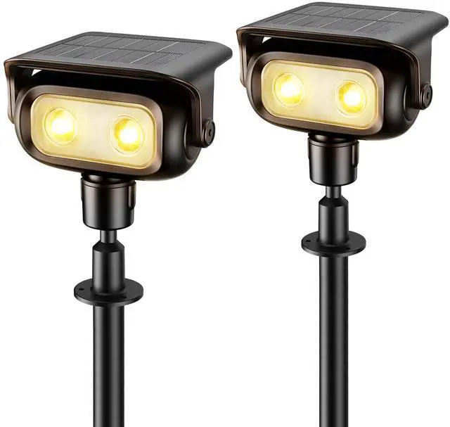 Main image of Solar Spot Lights Outdoor Waterproof, Robot-Style 360° Rotatable Solar Powered Spotlights,Wireless Landscape Lighting with Ground Stakes, Wall Mount for Yard Garden Patio 2 Pack Warm White